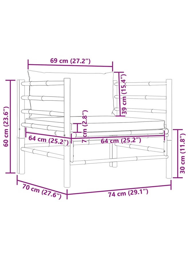 vidaxl Garden Sofa with Cream White Cushions Bamboo 313148 - Image 5
