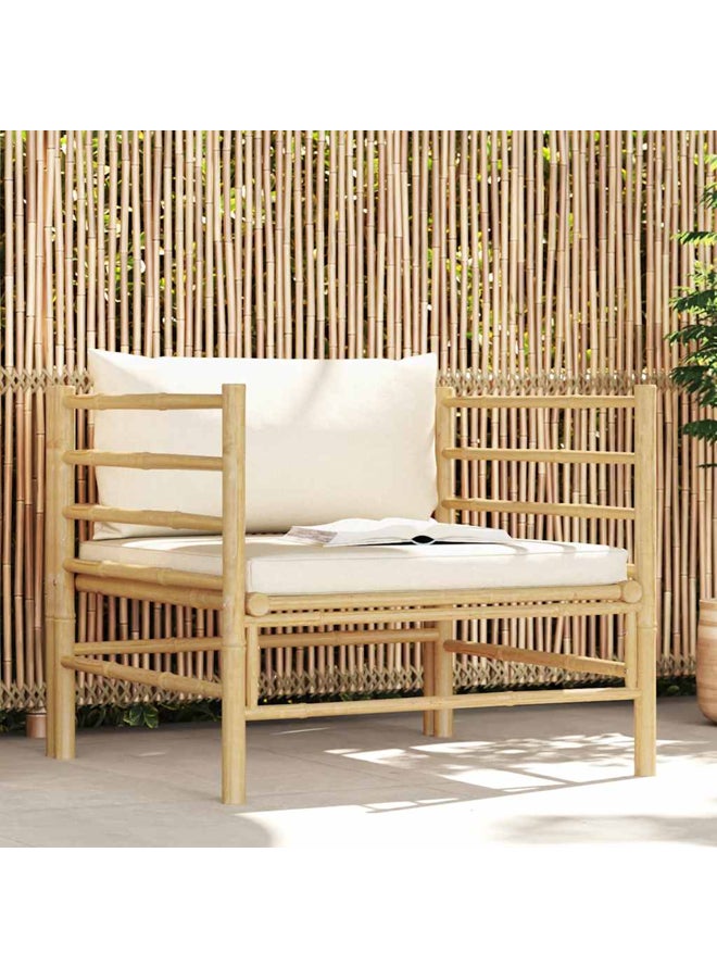 vidaxl Garden Sofa with Cream White Cushions Bamboo 313148 - Image 1