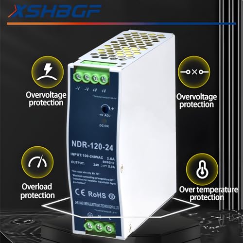 XSHBGF 24VDC Power Supply NDR 120W DIN Rail Power Supply Switch Switching Converter DC (Input 100-240VAC Output 24VDC 50/60HZ 24V 5A) - Image 5