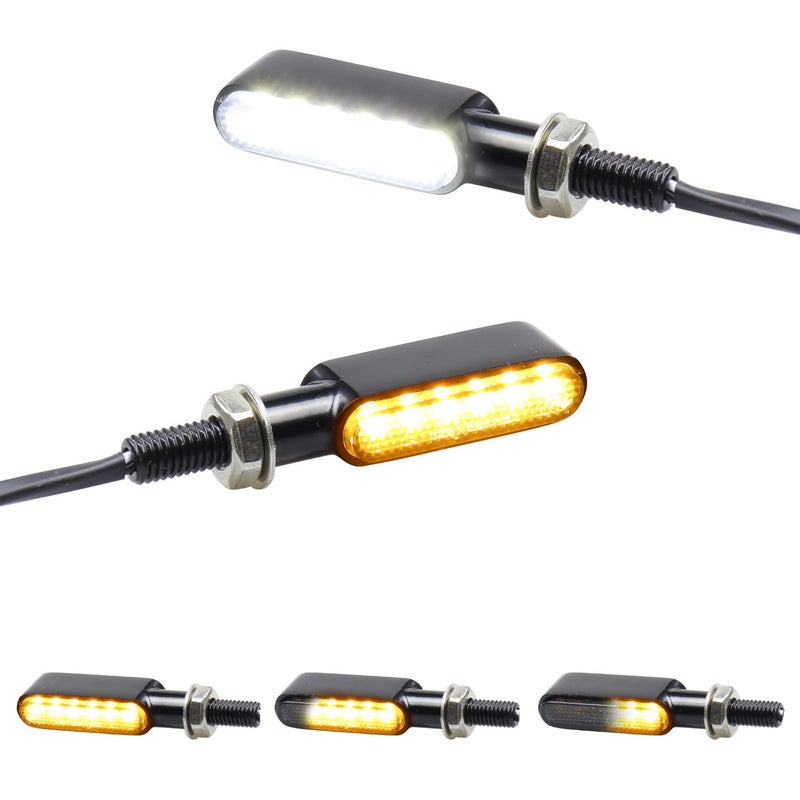 FACAILAHA 2Pcs Front Sequential LED Turn Signal Lights Motorcycle Switchback Running Light Amber Blinkers Compatible with Harley Sportster Fat Bob Dyna Low Rider S KTM Dual Sport Suzuki Yamaha VStar