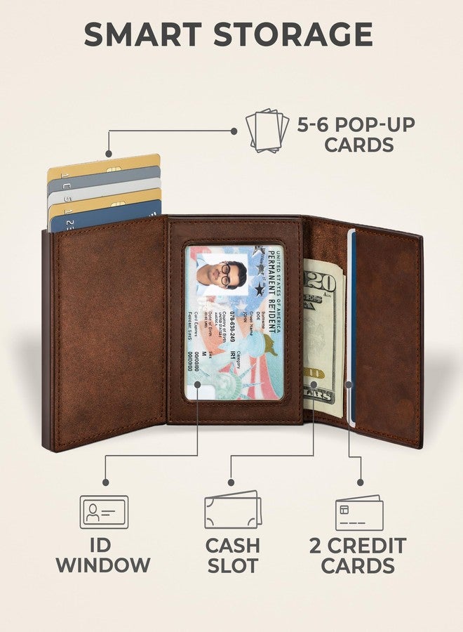 TopMost Genuine Leather Pop Up Wallet for Men, Credit Card Holder, RFID Blocking Ridge Wallets for Men with ID Window, Slim, Minimalist, 5-9 Card Capacity & Cash Bills, Brown Camel - Image 3