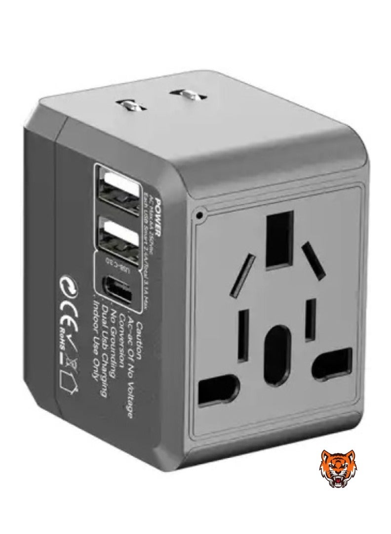 TIGER "Universal Travel Adapter with USB-C, 1500W Power, 5.0V 2.4A Output, Overcharge Protection – Compact All-in-One Charger for Mobile & Universal Devices, Fireproof PC Material" - Image 1
