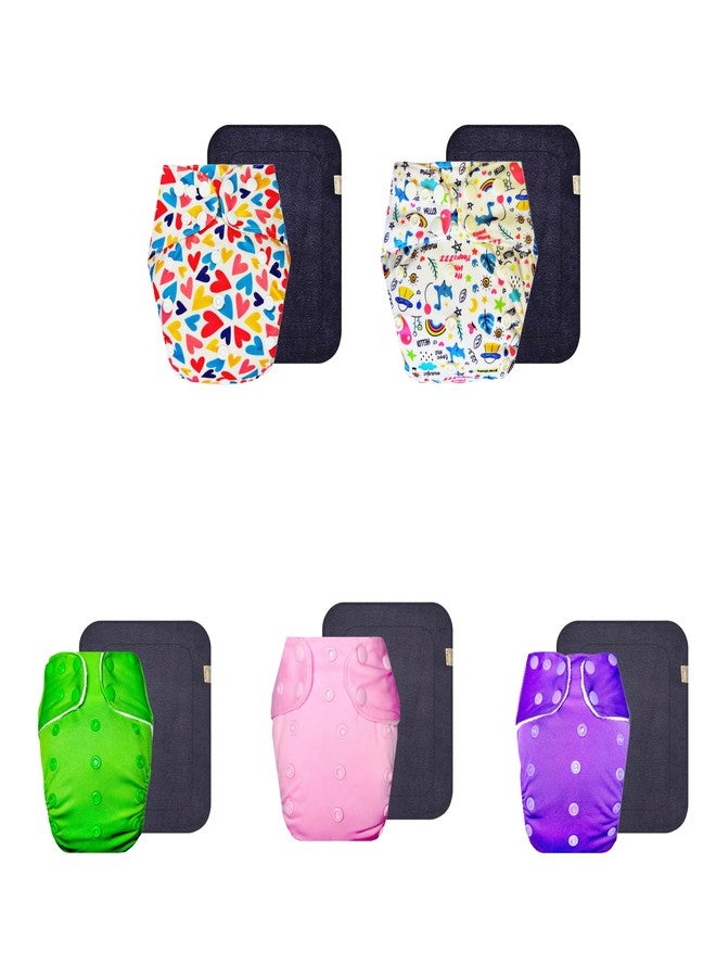 Dumbledo Premium Cloth Diaper with Gray Insert (Pack of 5) | Soft & Gentle | Reusable & Washable | Travel Friendly | Designed by Moms | 3 Months - 3 Years | Unisex Baby - Image 1