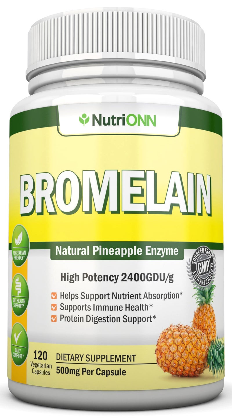 Bromelain 500mg 2400 GDU 120 Vegetable Capsules Pure Pineapple Enzyme Extract Supports Digestion and Nutrient Absorption Great for Immune Health
