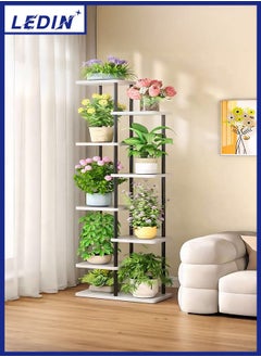 LEDIN Plant Stand Indoor, 9 Tier 9 Potted Bamboo Plant Stands for Indoor Plants, Corner Plant Stand, Plant Shelf For Indoor, Tiered Plant Stands (Black)  - Image 1