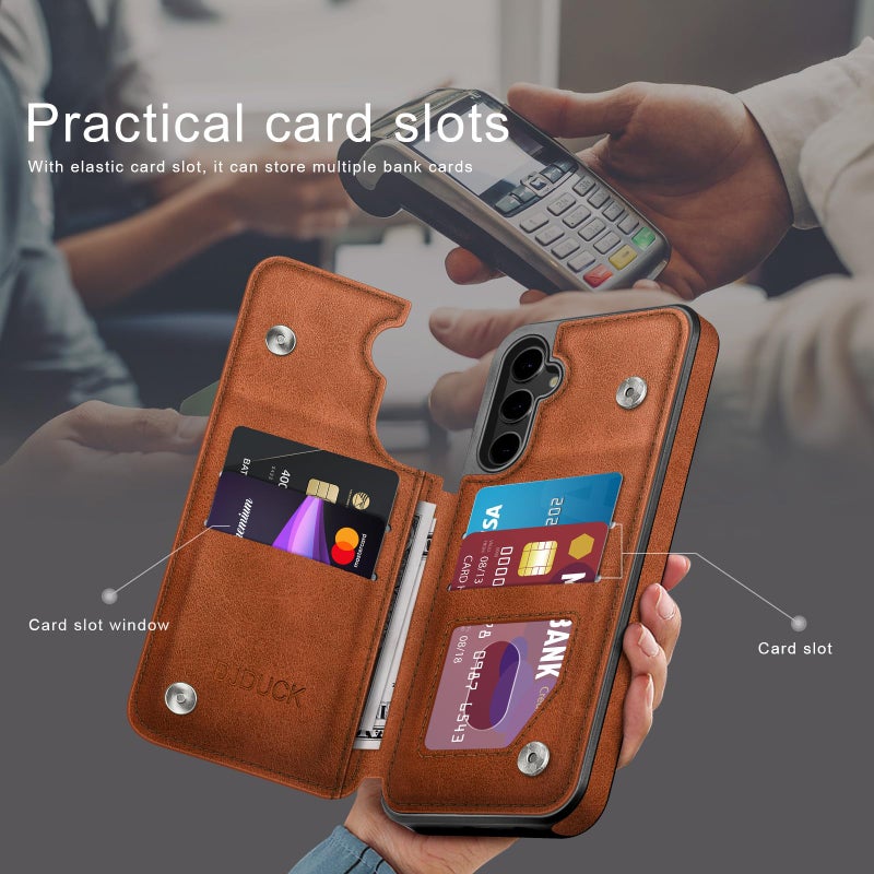 DJDUCK Designed for Samsung Galaxy S24 Plus Case Wallet with Card Holder, [Magnetic Clasp Cover] [RFID Blocking Leather Protection] Shockproof Women Men Cases for Samsung S24 Plus Light Brown - Image 3