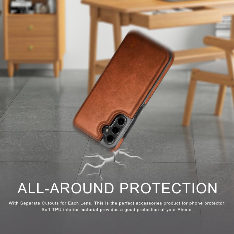 DJDUCK Designed for Samsung Galaxy S24 Plus Case Wallet with Card Holder, [Magnetic Clasp Cover] [RFID Blocking Leather Protection] Shockproof Women Men Cases for Samsung S24 Plus Light Brown - Image 5