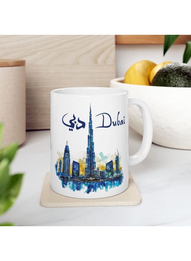 كوب قهوة سيراميك "حبيبي أهلاً بكم في دبي" سعة 11 أونصة، كوب دبي، حب دبي، أفضل الهدايا للأحباب، هدايا للمنزل والمكاتب - Image 4