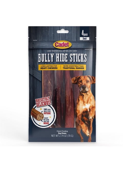 Cadet Bully Hide Sticks for Small Dogs, All-Natural Beef Pizzle, Rawhide Free Dog Bully Sticks for Aggressive Chewers, Small (4 Count)