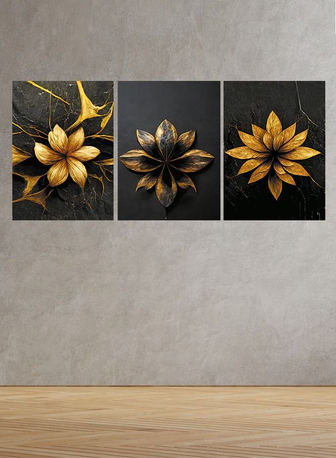 ماركتنا لوحة جدارية فنية لتزين الحائط بتصميم ورود، ثلاث قطع ،مقاس120X60سم - Image 1