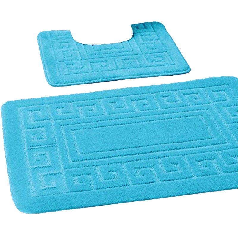 EDS Luxury 2 Piece Greek Bath Mat Set Non Slip Ultra Soft Bathroom Mats Water Absorbent Bath Mats Machine Washable Rug Toilet Mat for Bathroom Floor Aqua
