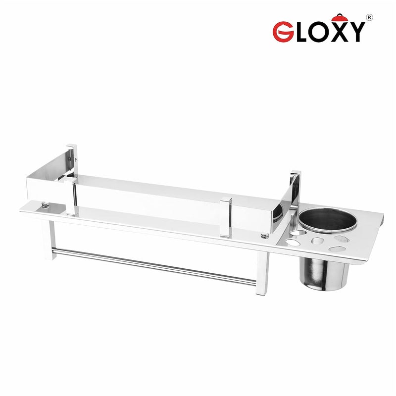 GLOXY ENTERPRISE جلوكسي ستانلس ستيل 3 في 1 رف حمام متعدد الأغراض / حامل مناشف / حامل أكواب / إكسسوارات حمام (15 × 6 بوصة) - Image 4