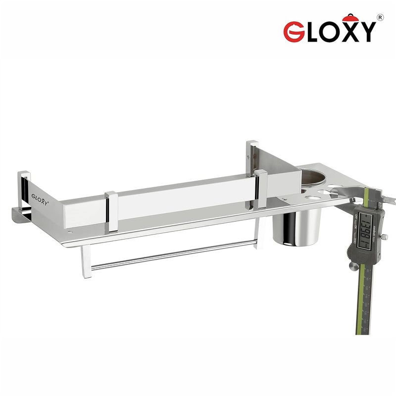 GLOXY ENTERPRISE جلوكسي ستانلس ستيل 3 في 1 رف حمام متعدد الأغراض / حامل مناشف / حامل أكواب / إكسسوارات حمام (15 × 6 بوصة) - Image 3
