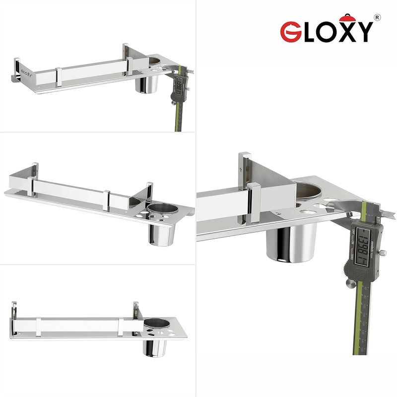 GLOXY ENTERPRISE جلوكسي ستانلس ستيل 3 في 1 رف حمام متعدد الأغراض / حامل مناشف / حامل أكواب / إكسسوارات حمام (15 × 6 بوصة) - Image 2