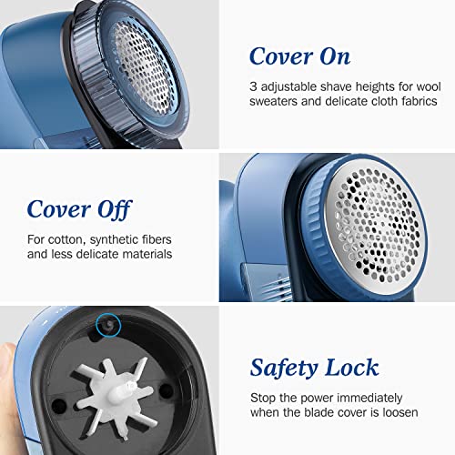 Beautural جهاز إزالة الوبر من القماش BEAUTURAL، مزيل الوبر، مزيل الوبر للكنزات مع 2 سرعة، 2 شفرة ستانلس ستيل قابلة للاستبدال، يعمل بالبطارية، يزيل الوبر من الملابس، كرات الوبر، الحبوب، الكرات - Image 5