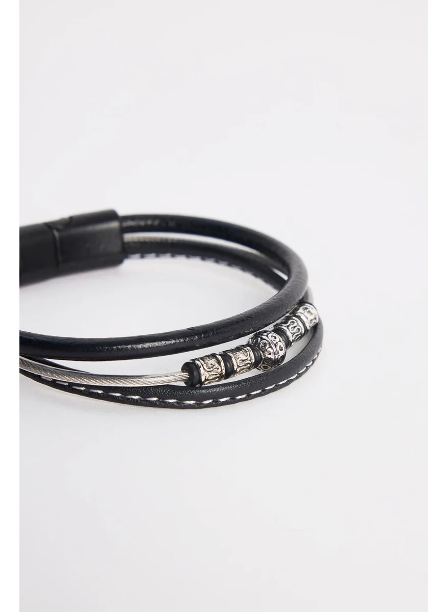 Tudors Men's Genuine Leather Black Bracelet