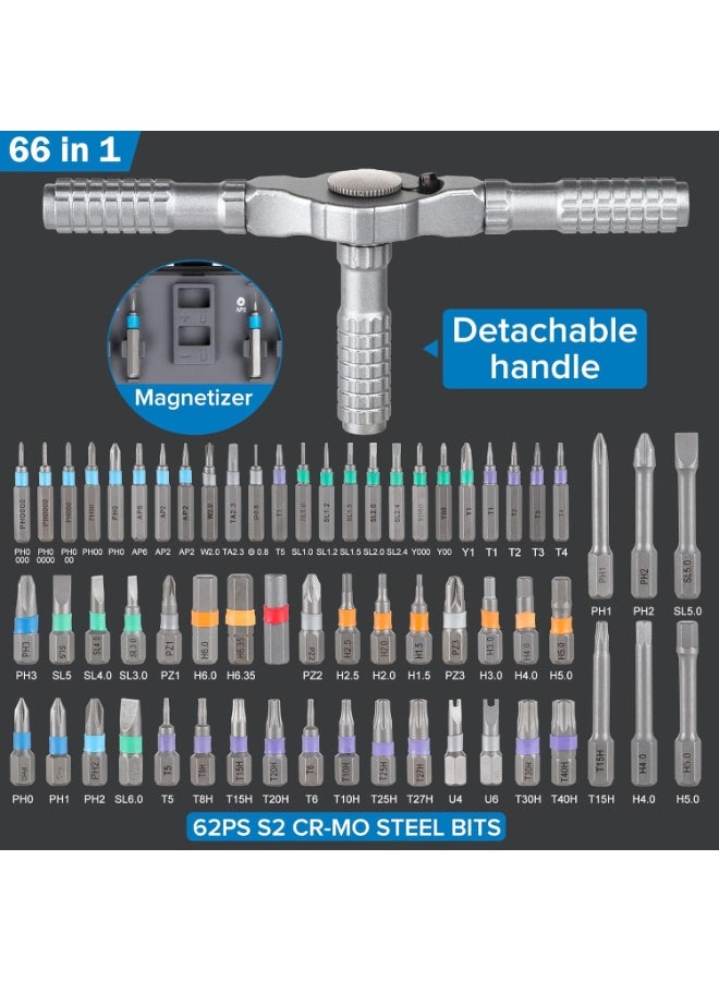 Arabest 66 in 1 Magnetic Screwdriver, Ratchet Screwdriver Set, S2 Steel Bits with Ratchet T Handle Multi-Bit Tool Set for Furniture Assembly, Appliance Repair - Image 5