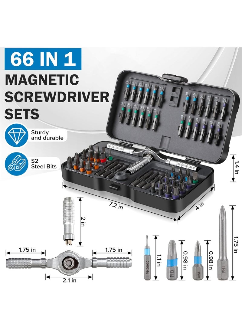 Arabest 66 in 1 Magnetic Screwdriver, Ratchet Screwdriver Set, S2 Steel Bits with Ratchet T Handle Multi-Bit Tool Set for Furniture Assembly, Appliance Repair - Image 2