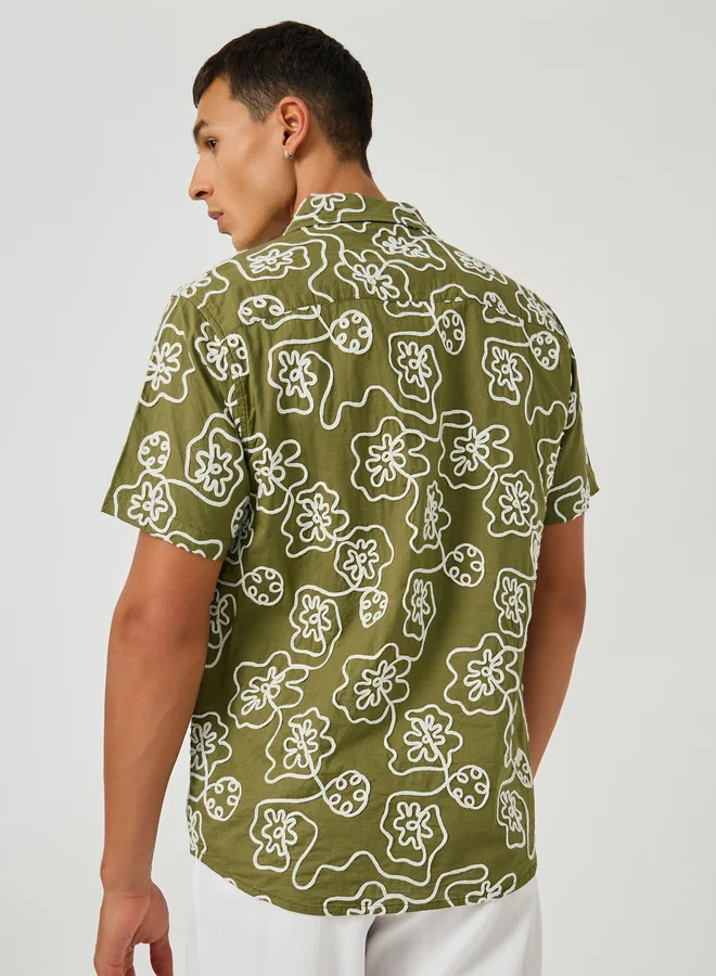 Styli Embroidered Regular Fit Spread Collar Shirt