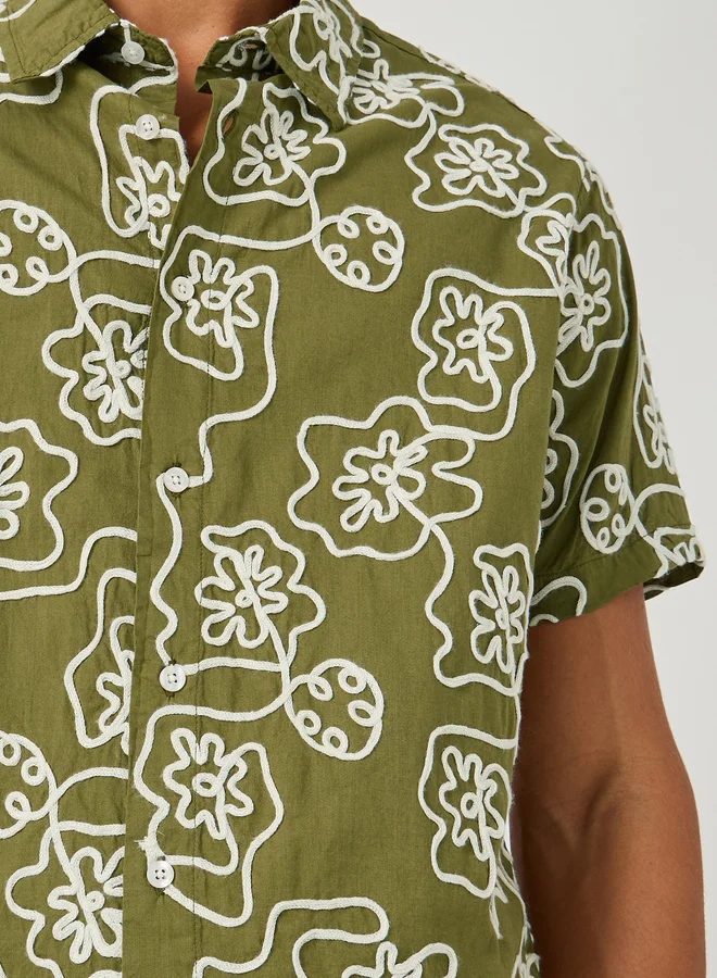 Styli Embroidered Regular Fit Spread Collar Shirt