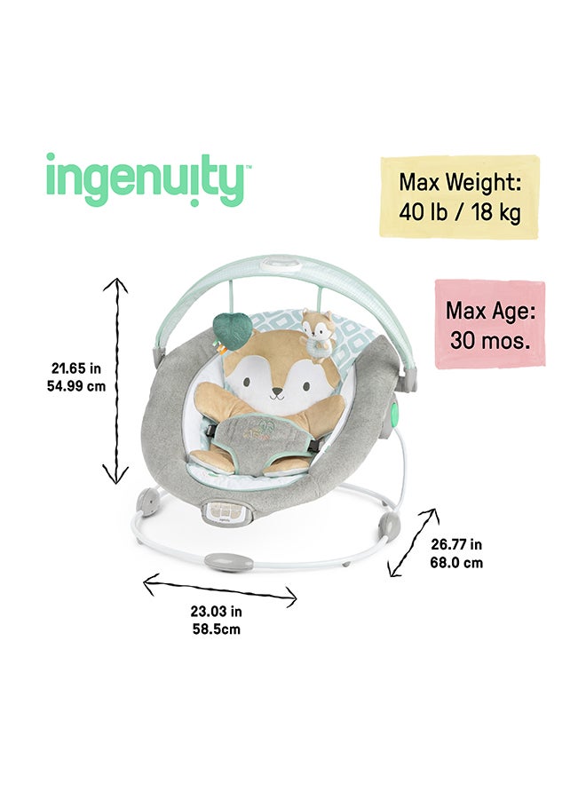 ingenuity InLighten Baby Bouncer Seat with Light Up Toy Bar and Bunny Tummy Time Pillow Mat - Image 5