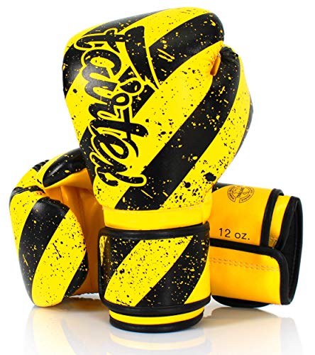 Fairtex BGV14 Muay Thai Boxing Microfibre Gloves for Men Women Kids MMA Gloves Kickboxing Gym Workout Premium Quality Light Weight Shock Absorbent Boxing Gloves Yellow Grunge Art12oz - Image 1