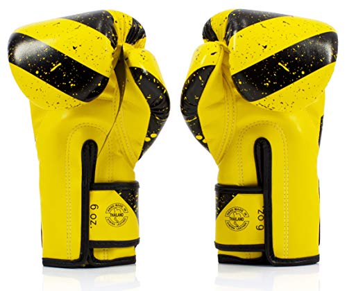 Fairtex BGV14 Muay Thai Boxing Microfibre Gloves for Men Women Kids MMA Gloves Kickboxing Gym Workout Premium Quality Light Weight Shock Absorbent Boxing Gloves Yellow Grunge Art12oz - Image 3