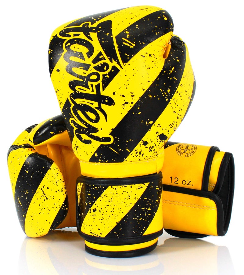 Fairtex BGV14 Muay Thai Boxing Microfibre Gloves for Men Women Kids MMA Gloves Kickboxing Gym Workout Premium Quality Light Weight Shock Absorbent Boxing Gloves Yellow Grunge Art12oz - Image 2