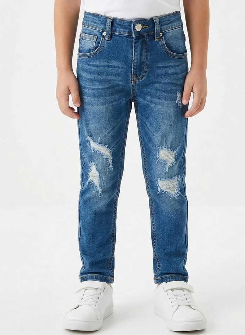بيبي كلو Boys Distressed Adjustable Waist Denim Jeans