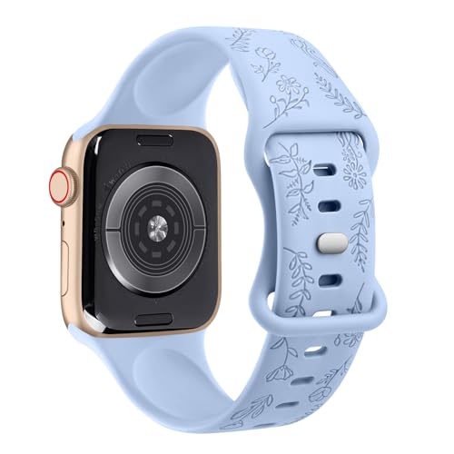 Tobfit Soft Floral Strap for Apple Watch Straps 44mm 42mm 45mm 49mm 41mm 40mm 38mm for Women(WATCH NOT INCLUDED), Flower Cute Silicone Strap for iWatch Series SE 9 8 7 6 5 4 3 2 1 Ultra(Smokey Purple) - Image 1
