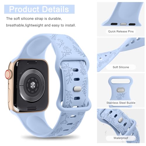 Tobfit Soft Floral Strap for Apple Watch Straps 44mm 42mm 45mm 49mm 41mm 40mm 38mm for Women(WATCH NOT INCLUDED), Flower Cute Silicone Strap for iWatch Series SE 9 8 7 6 5 4 3 2 1 Ultra(Smokey Purple) - Image 4