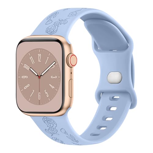Tobfit Soft Floral Strap for Apple Watch Straps 44mm 42mm 45mm 49mm 41mm 40mm 38mm for Women(WATCH NOT INCLUDED), Flower Cute Silicone Strap for iWatch Series SE 9 8 7 6 5 4 3 2 1 Ultra(Smokey Purple) - Image 2
