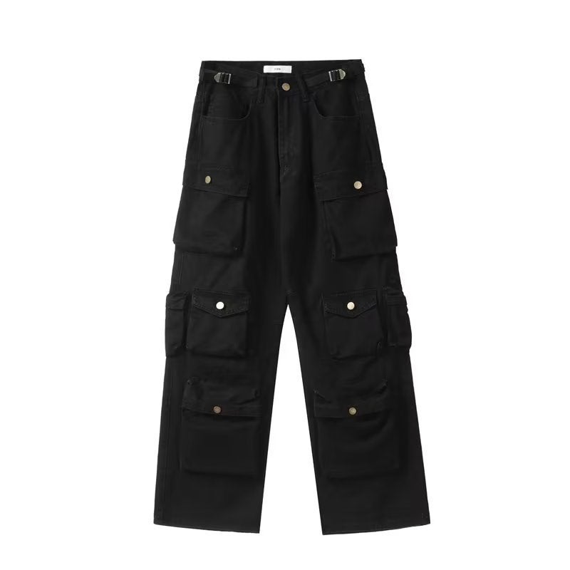 Multi-Pocket Overalls Japanese Series Loose Straight Quality Cotton Army Green Casual Pants For Young Men And Women - Image 1