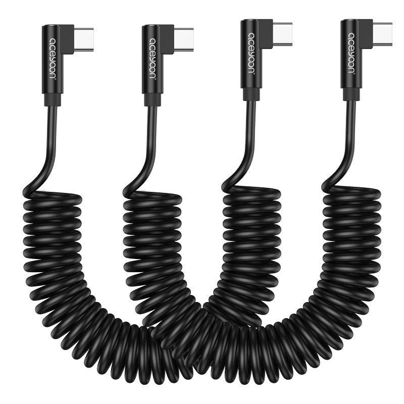 aceyoon aceyoon USB C to USB C Coiled Cable, 2 Pieces 1.5 m 3 A/60 W Coiled Cable USB C Supports PD3.0 & QC3.0 Type C Android Car Fast Charging Cable for iPhone 15 Series, for Galaxy S23/S22  - Image 1