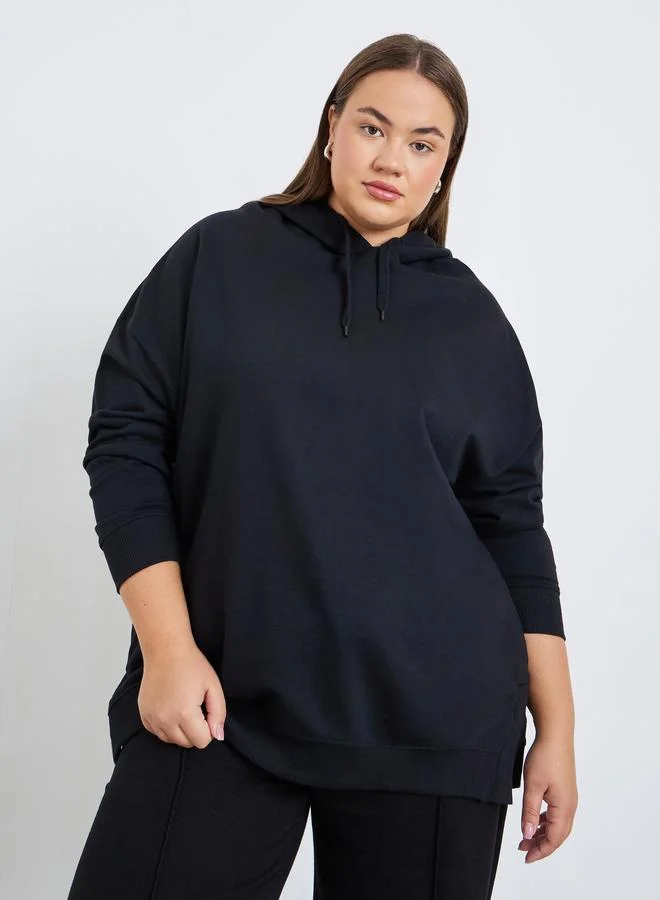 Styli Plus Size Oversized Longline Hoodie with Pocket