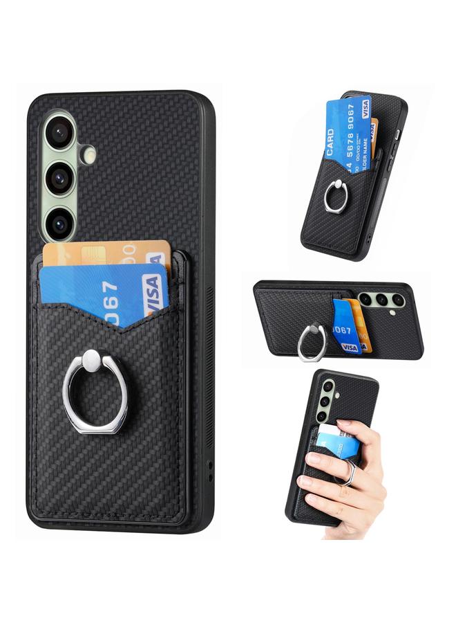 S-TOP Case For Samsung Galaxy A56 5G Carbon Fiber Card Wallet Ring Phone Case - Image 1