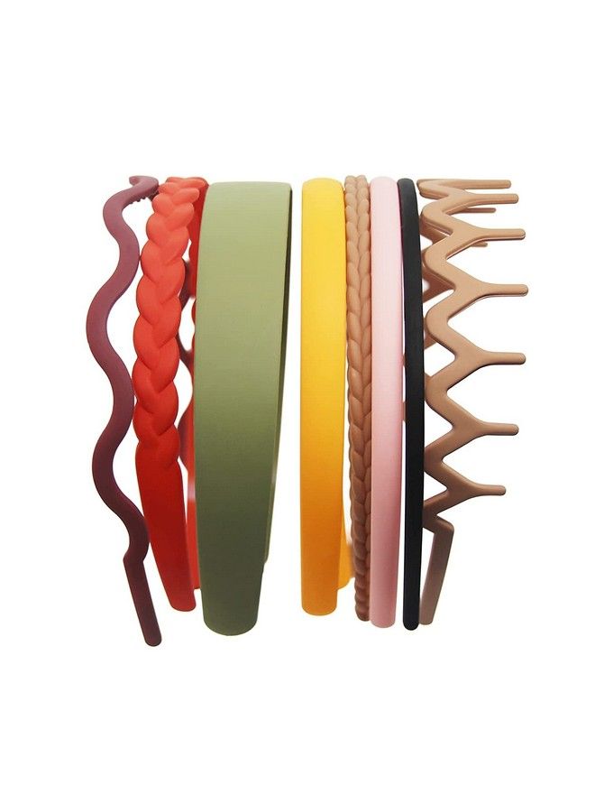HOMEMATES Korean Style Hair Band Wide Thin Plain Zig Zag Woven Pattern Plastic Hair Bands Matte Multi Color Mixing Set Hairbands With Teeth For Women & Girls Hair Accessories 8 Pcs - Image 2