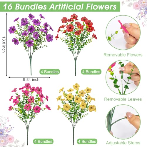 Bassion Artificial Flowers for Outdoors 16 Bundles UV Resistant Fake Flowers Realistic Silk Faux Plants for Outdoor Planter Window Box Porch Patio Garden Home Outside Decorations - Image 3