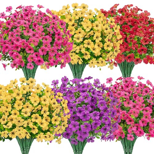 Bassion Artificial Flowers for Outdoors 16 Bundles UV Resistant Fake Flowers Realistic Silk Faux Plants for Outdoor Planter Window Box Porch Patio Garden Home Outside Decorations - Image 1