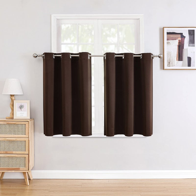 ChrisDowa Small Window Curtains for Kitchen and Bedroom - Grommet Short Thermal Insulated Room Darkening Curtains (2 Panels  Brown  52 x 36 Inch) - Image 1