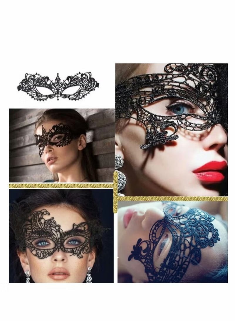 FASHION 4 Pieces Women Lace Eye Mask, Masquerade Masks Mysterious Face Venetian Eyemask for Carnival Party Costume Ball Black  - Image 3