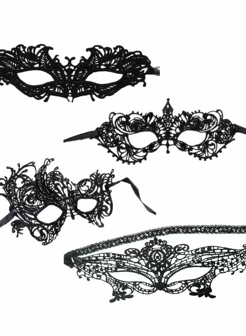 FASHION 4 Pieces Women Lace Eye Mask, Masquerade Masks Mysterious Face Venetian Eyemask for Carnival Party Costume Ball Black  - Image 5