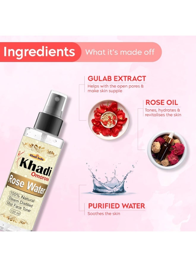 Khadi Omorose Rose Water 120 ml, Natural & Steam Distilled for Skin | 100% Pure & Undiluted (Extraxted from 1 Mann Flower) | - Image 5