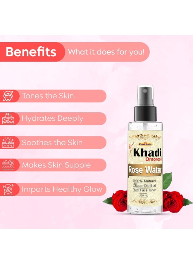 Khadi Omorose Rose Water 120 ml, Natural & Steam Distilled for Skin | 100% Pure & Undiluted (Extraxted from 1 Mann Flower) | - Image 4