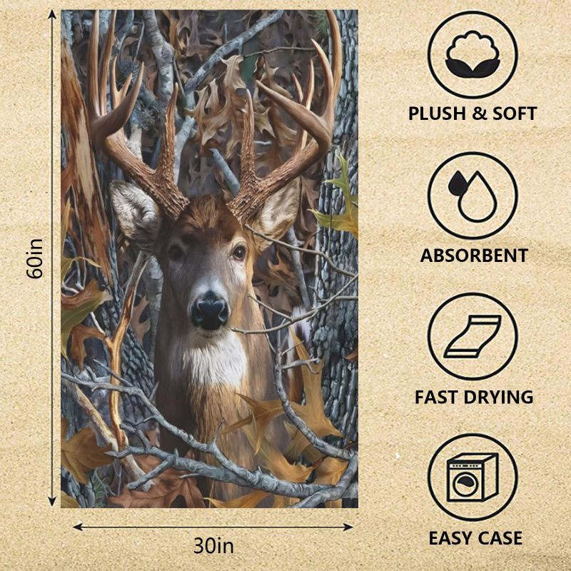 Quick Dry Microfiber Towel: Brown Camo Buck Deer Pattern - Lightweight Compact Design Versatile Towel for Beach Camping Gym Travel Pool Outings - Image 3