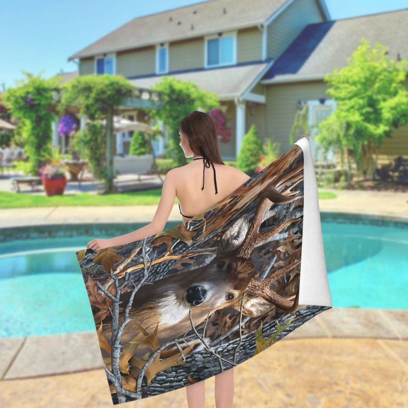 Quick Dry Microfiber Towel: Brown Camo Buck Deer Pattern - Lightweight Compact Design Versatile Towel for Beach Camping Gym Travel Pool Outings - Image 5