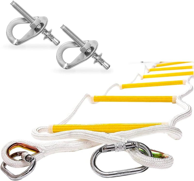 ISOP Fire Escape Rope Ladder 2 Story 16ft with Mounting Clips & Anchors - Second Story Escape Ladder Fast to Deploy & Easy to Use & Store - Compact - Weight Capacity up to 2000 lb Emergency Ladder 5m - Image 1