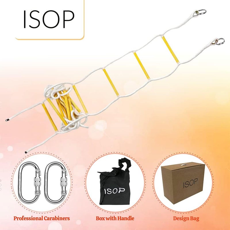 ISOP Fire Escape Rope Ladder 2 Story 16ft with Mounting Clips & Anchors - Second Story Escape Ladder Fast to Deploy & Easy to Use & Store - Compact - Weight Capacity up to 2000 lb Emergency Ladder 5m - Image 4
