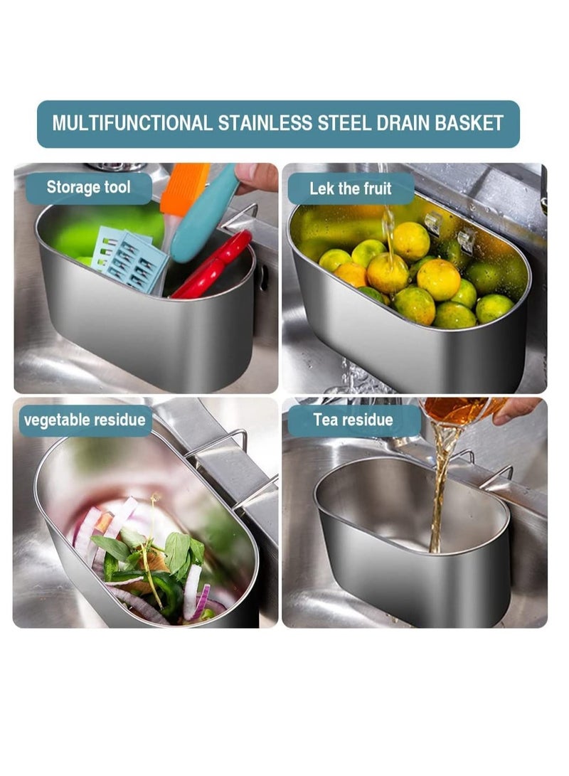 سلة تصفية صرف الحوض من الفولاذ المقاوم للصدأ، مصفاة متعددة الوظائف لتعليق الحوض، سلة تصريف لتصفية نفايات المطبخ وغسل الخضروات والفواكه (فضية) - Image 2