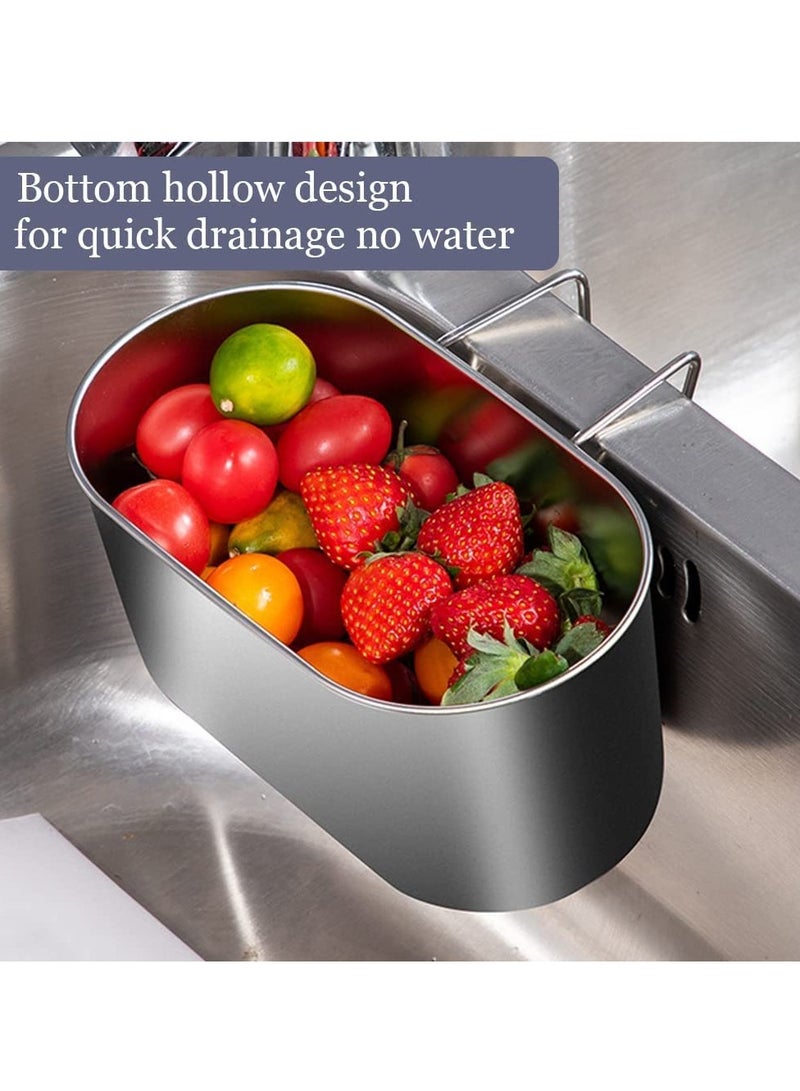 سلة تصفية صرف الحوض من الفولاذ المقاوم للصدأ، مصفاة متعددة الوظائف لتعليق الحوض، سلة تصريف لتصفية نفايات المطبخ وغسل الخضروات والفواكه (فضية) - Image 4